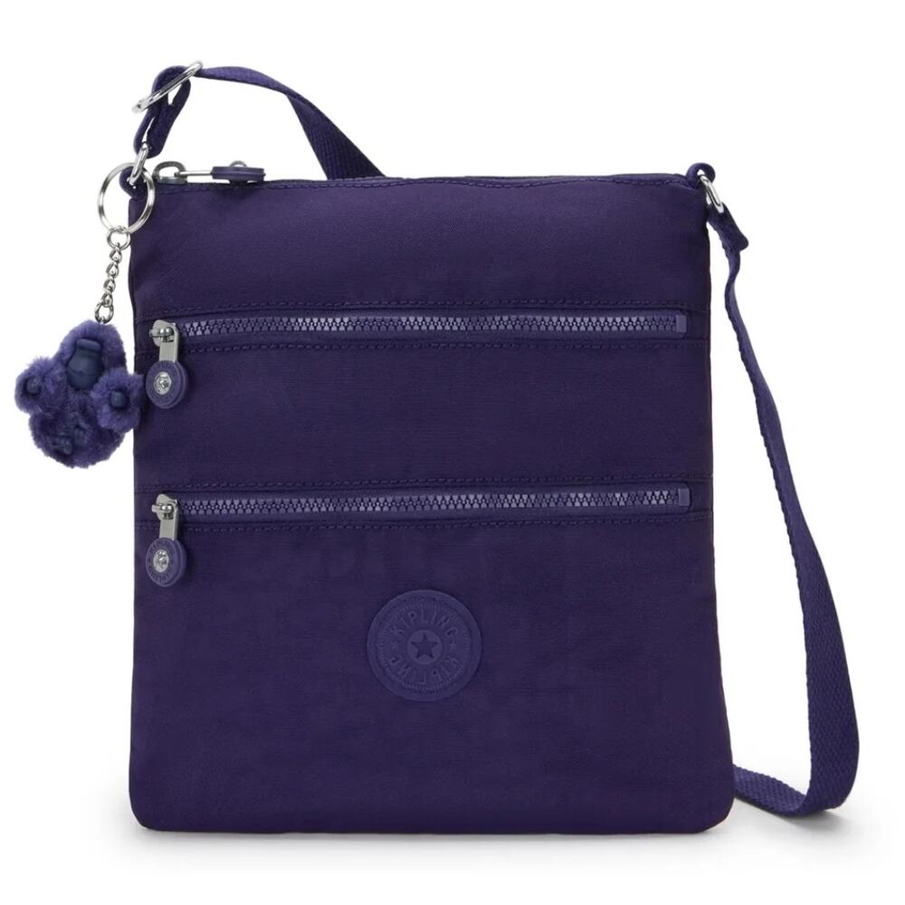 Kipling Keiko Crossbody Triple Zip Purple Monkey Charm Small Lightweight Bag